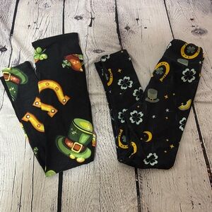 LuLaRoe Small (2-8) 2 pr Kids St. Patrick's Day Themed Leggings Black/Green/Gold
